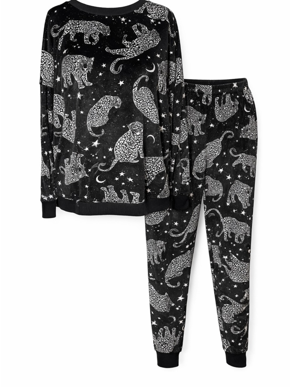 Women's Black Leopard Print Two-Piece Pajama Set
